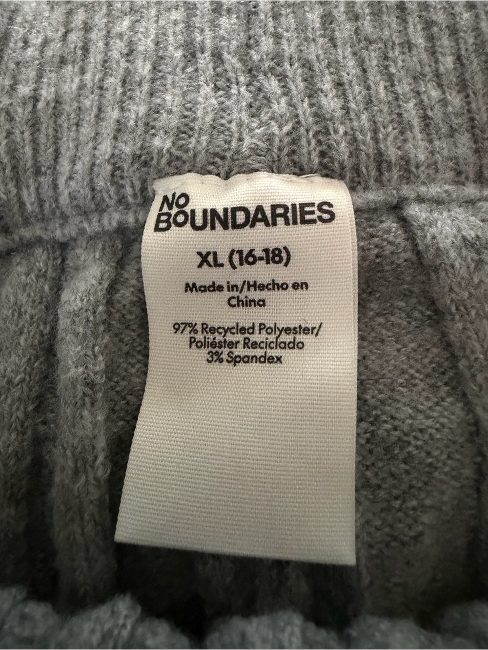 NWT NO BOUNDARIES Heather Grey Cable Knit Flare Leg Sweater Pants Size XL 16/18 - Picture 8 of 8